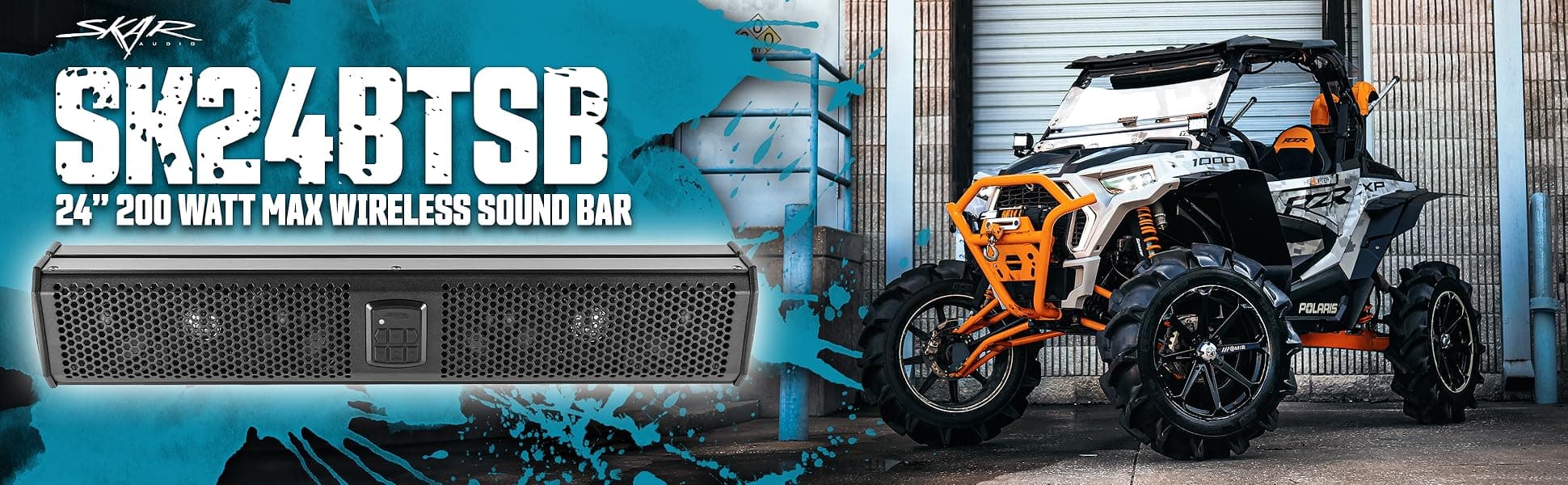 SK24BTSB 24 inch 200 Watt Max Wireless Sound Bar mounted on an ATV