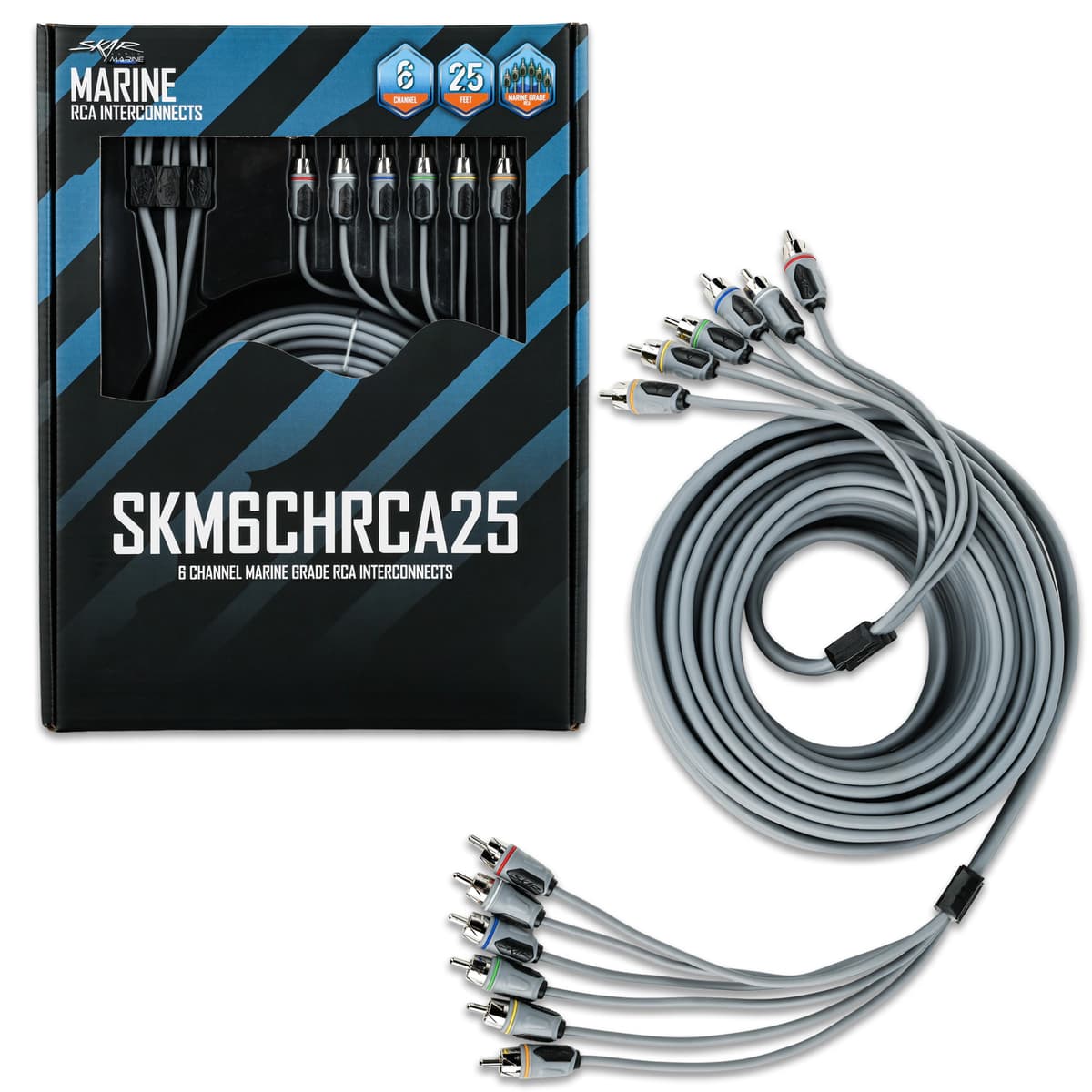 Featured Product Photo 1 for SKM6CHRCA25 | 25 Ft 6-Channel Marine Grade RCA Interconnect Cable